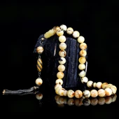 925 Ayar Mineli Çift Renk Gümüş Püsküllü Küre Kesim Damla Kehribar Tesbih thumbnail 1