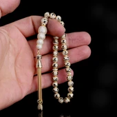 ALTIN KAPLAMA ZİRKON TAŞLI SİYAH MİNELİ 925 AYAR GÜMÜŞ TESBİH thumbnail 3