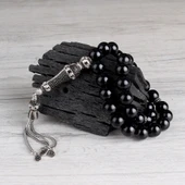 925 Ayar Gümüş Küre Kesim Siyah Zirkon Taşlı Ateş Kehribar Tesbih thumbnail 2