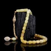 Altın Kaplama Gümüş Püsküllü Kapsül Kesim Damla Kehribar Tesbih thumbnail 1