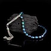 925 Ayar Gümüş Mine Püsküllü Renk Değiştiren Arpa Kesim His Taşı Tesbih thumbnail 2