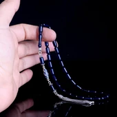 925 Ayar Gümüş Püsküllü Kapsül Kesim Mavi Renk Damla Kehribar Tesbih thumbnail 4