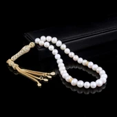 ALTIN KAPLAMA ZİRKON TAŞLI GÜMÜŞ SET İNCİ TAŞLI TESBİH thumbnail 1