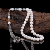 925 AYAR GÜMÜŞ ÖZEL TASARIM NAKKAŞ İMAME İNCİ TAŞI TESBİH thumbnail 1