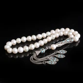 925 Ayar Mineli Gümüş Püsküllü Doğal İnci Taşı Tesbih - 2