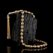 ARPA KESİM ALTIN KAPLAMA LACİVERT RENK MİNELİ 925 AYAR GÜMÜŞ TESBİH thumbnail 1