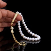 AYYILDIZ MODEL ALTIN KAPLAMA ZİRKON TAŞLI GÜMÜŞ SET İNCİ TAŞLI TESBİH thumbnail 2