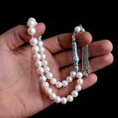 925 Ayar Mineli Gümüş Püsküllü İnci Taşı Tesbih thumbnail 3