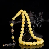 925 Ayar Gümüş Püsküllü 10 mm Damla Kehribar Tesbih thumbnail 1