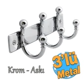 Metal 3'lü Birleşik Vestiyer Duvar Monteli Askı Dolap Askılığı Vidalı Krom Elbise Askısı 1 Adet thumbnail 1