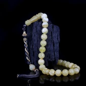 925 Ayar Çift Renk Gümüş Püsküllü 9.5 mm Damla Kehribar Tesbih thumbnail 1