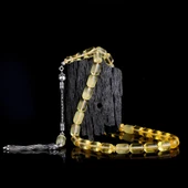 925 Ayar Gümüş Püsküllü Kapsül Kesim Şeffaf Renk Damla Kehribar Tesbih thumbnail 1