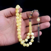 925 Ayar Çift Renk Gümüş Püsküllü 9.5 mm Damla Kehribar Tesbih thumbnail 3