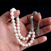 925 Ayar Mineli Gümüş Püsküllü Doğal İnci Taşı Tesbih - 3