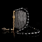 Altın Kaplama Gümüş Zirkon Taş Püsküllü Siyah Renk Kapsül Kesim Ateş Kehribar Tesbih thumbnail 1