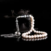 925 Ayar Gümüş Püsküllü 10 mm Nakkaş İmameli İnci Taşı Tesbih thumbnail 1