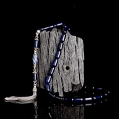 925 Ayar Gümüş Püsküllü Kapsül Kesim Mavi Renk Damla Kehribar Tesbih thumbnail 1