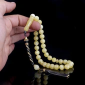 925 Ayar Çift Renk Gümüş Püsküllü 9.5 mm Damla Kehribar Tesbih thumbnail 4