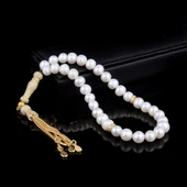 ALTIN KAPLAMA ZİRKON TAŞLI GÜMÜŞ SET İNCİ TAŞLI TESBİH thumbnail 1