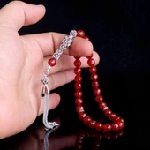 Zirkon Taşlı Gümüş Püsküllü Kristal Kesme Akik Taşı Tesbih thumbnail 3