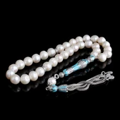 925 Ayar Mineli Gümüş Püsküllü İnci Taşı Tesbih thumbnail 2