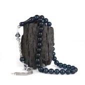 925 Ayar Gümüş Püsküllü Mavi Renk Damla Kehribar Tesbih thumbnail 1