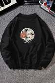 Unisex Kanagawa Oki Nami Ura Baskılı Bisiklet Yaka Sweatshirt - 1