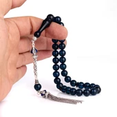 925 Ayar Gümüş Püsküllü Mavi Renk Damla Kehribar Tesbih thumbnail 4