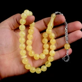 10 MM Mat Renk Orjinal Damla Kehribar Tesbih 925 Ayar Gümüş Püsküllü thumbnail 3