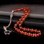 ÇAY RENGİ DAMLA KEHRİBAR TESBİH ZİRKON TAŞ GÜMÜŞ PÜSKÜLLÜ - 1