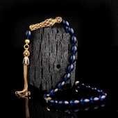 925 Ayar Gümüş Sarı Lavicert Gümüş Set Püsküllü Mavi Renk Ateş Kehribar Tesbih thumbnail 1