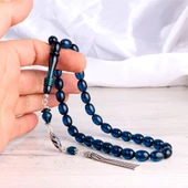 925 Ayar Gümüş Mineli Püsküllü Mavi Renk Ateş Kehribar Tesbih thumbnail 4