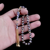 ALTIN KAPLAMALI ZİRKON TAŞLI LACİVERT MİNELİ 925 AYAR GÜMÜŞ TESBİH thumbnail 3