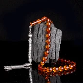 925 Ayar Gümüş Kral Püsküllü Arpa Kesim Damla Kehribar Tesbih thumbnail 1