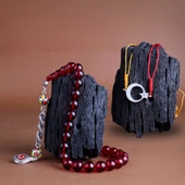 925 Ayar Gümüş Püsküllü Sarı Kırmızı Renk Ateş Kehribar Ayyıldız Bileklik Kombini thumbnail 1