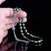 925 Ayar Gümüş Püsküllü Renk Değiştiren Arpa Kesim His Taşı Tesbih thumbnail 4