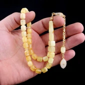 Altın Kaplama Gümüş Püsküllü Kapsül Kesim Damla Kehribar Tesbih thumbnail 3