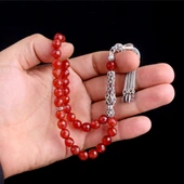 Zirkon Taşlı Gümüş Püsküllü Kristal Kesme Akik Taşı Tesbih thumbnail 2