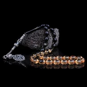 1000 AYAR KAZAZ PÜSKÜLLÜ ŞEFFAF SİYAH ATEŞ KEHRİBAR TESBİH thumbnail 1