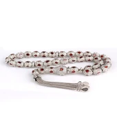 KIRMIZI BEYAZ ZİRKON TAŞLI 925 AYAR GÜMÜŞ TESBİH thumbnail 4