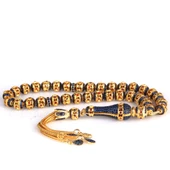 ALTIN KAPLAMA LACİVERT RENK ZİRKON TAŞLI 925 AYAR GÜMÜŞ TESBİH thumbnail 4