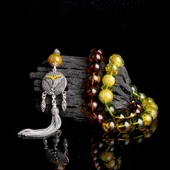 925 Ayar Gümüş Püsküllü 11mm Süzme Renk Damla Kehribar Tesbih thumbnail 2