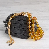 925 Ayar Gümüş Set Zirkon Taşlı Bal Renk Ateş Kehribar  Tesbih - 2