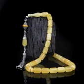 KAPSÜL KESİM MAT RENK DAMLA KEHRİBAR TESBİH 925 AYAR GÜMÜŞ PÜSKÜLLÜ thumbnail 1