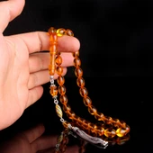 925 Ayar Gümüş Mineli Püsküllü Sarı Renk Ateş Kehribar Tesbih thumbnail 2