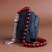 925 Ayar Gümüş Püsküllü Sarı Kırmızı Renk Ateş Kehribar Ayyıldız Bileklik Kombini thumbnail 2