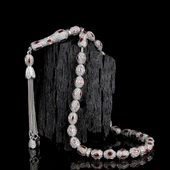 KIRMIZI BEYAZ ZİRKON TAŞLI 925 AYAR GÜMÜŞ TESBİH thumbnail 1