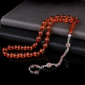 ÇAY RENGİ DAMLA KEHRİBAR TESBİH ZİRKON TAŞ GÜMÜŞ PÜSKÜLLÜ - 2