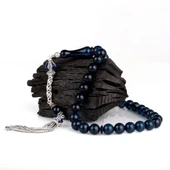 925 Ayar Gümüş Püsküllü Mavi Renk Damla Kehribar Tesbih thumbnail 2