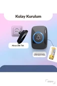 anaway Kablosuz Kapı Zili 2 Alıcılı + 1 Zil Ledli Uzaktan Kumandalı Işıklı Kapı Zili Yüksek Sesli - 4